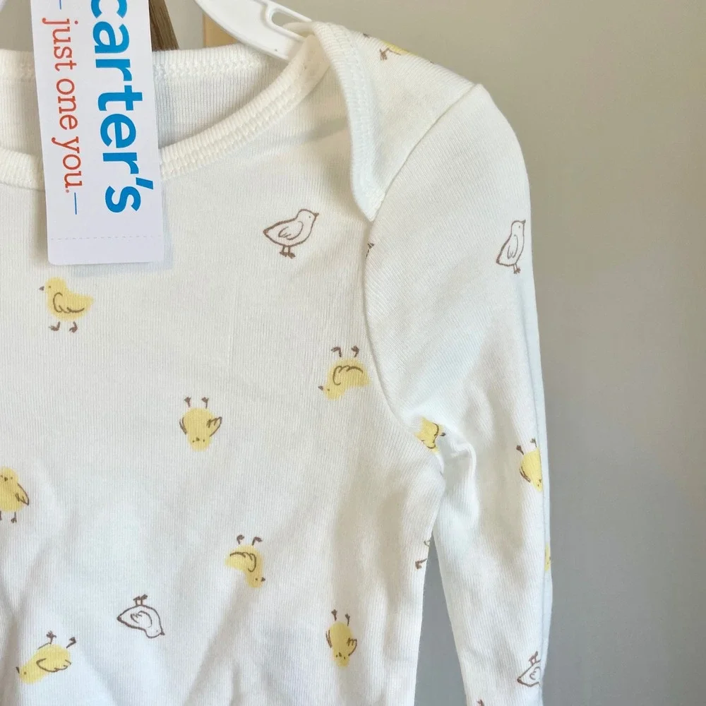 Just One You by‎ Carters Baby Pajama Set White Yellow Chick Print Footed PJs NEW